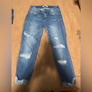 Willow & Root Blue Distressed Ankle Skinny Jeans